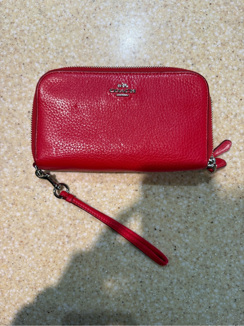 Coach Red Pebbled Leather Zip Pouch with Silver Logo